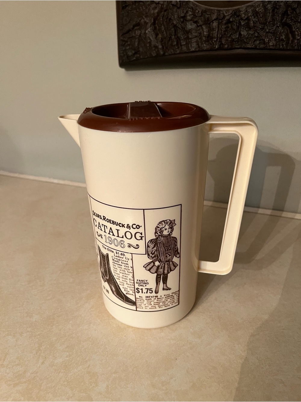 Vintage Sears Roebuck & Co. 1906 Catalog Plastic Pitcher Cream with Brown Lid
